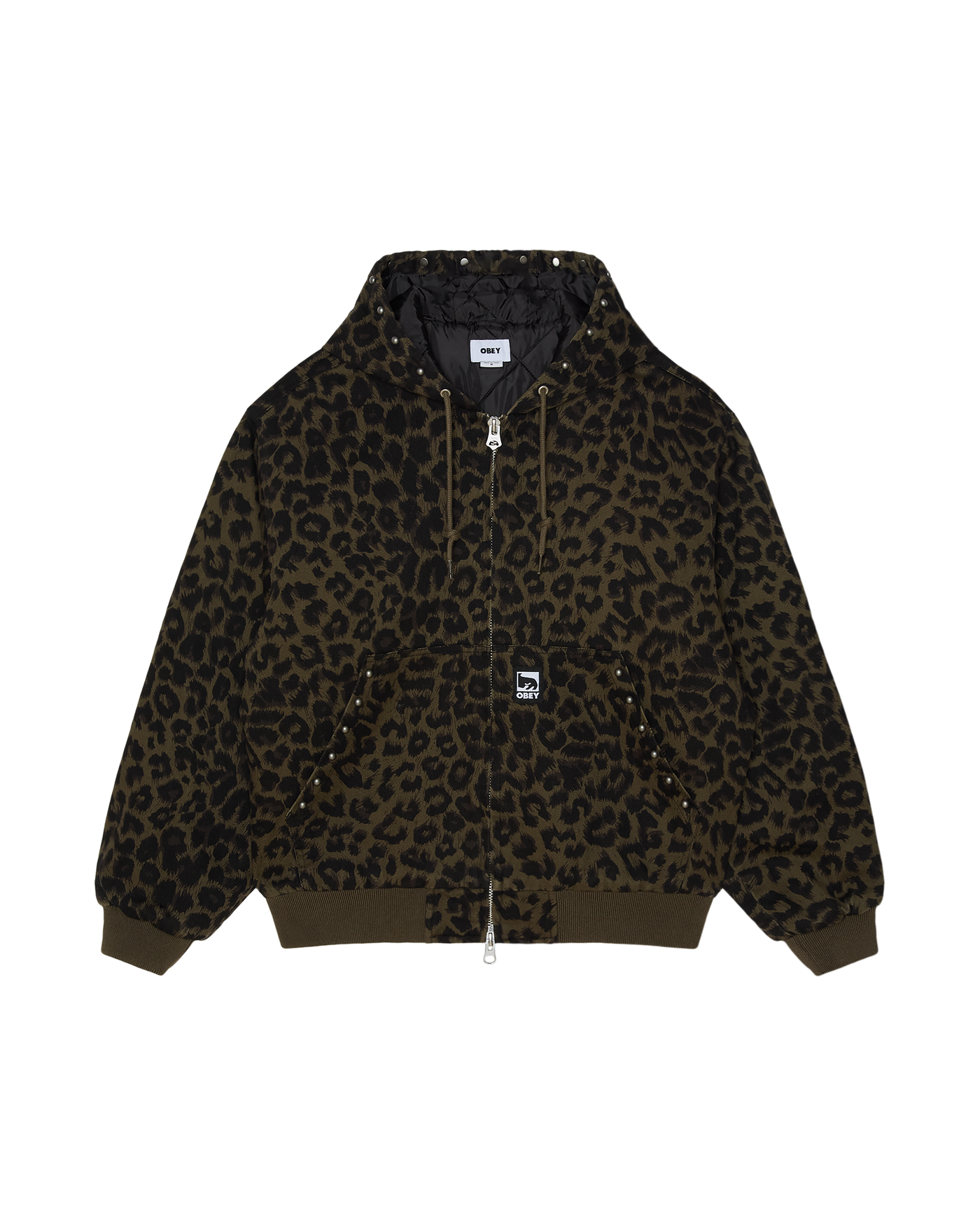Studded Zip Up Jacket — Dark Leopard