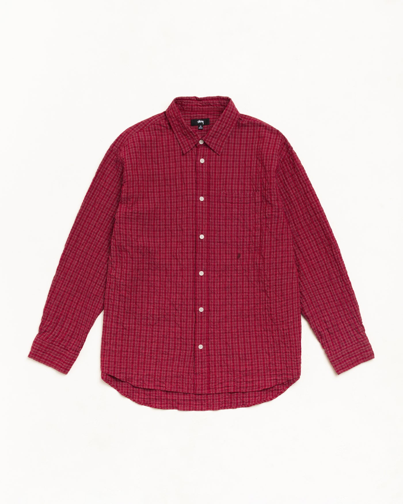 Standard Crinkle Shirt — Burgundy Check