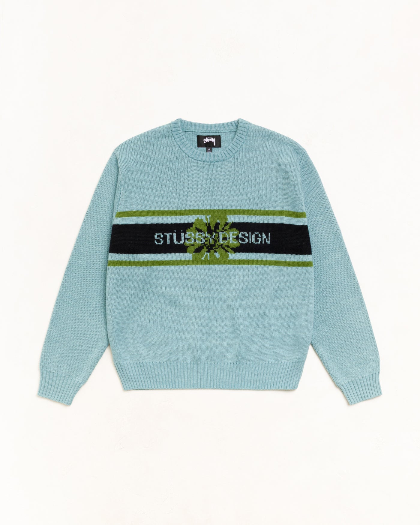 Striped Hibiscus Sweater — Dusty Blue