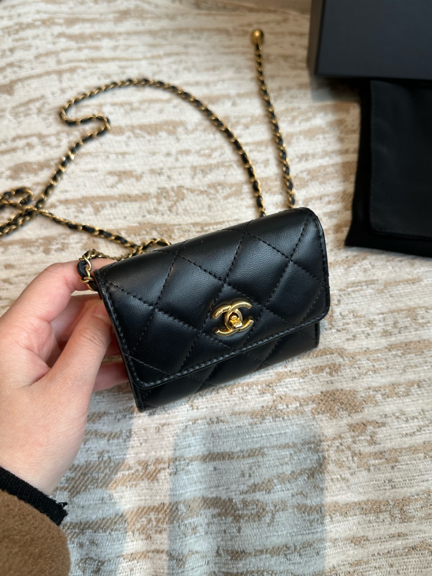 Chanel Mini WOC Black Gold Lambskin Chain Bag