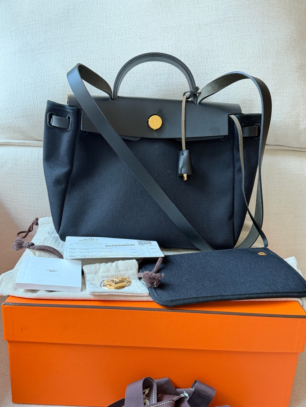 Hermès Black Gold Herbag 31 Shoulder Bag